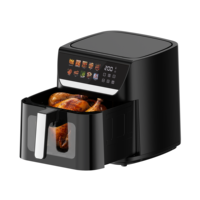 Friteuse à air numérique tactile noire 10L, chauffage unique 360 degrés, avec fenêtre de visualisation et décoration argentée
