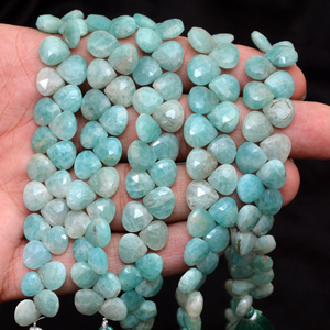 Amazonita piedra preciosa corazón Briolette 8mm-10mm cuentas facetadas Natural Multi amazonita piedras preciosas semipreciosas cuentas facetadas para joyería - Product Image 1
