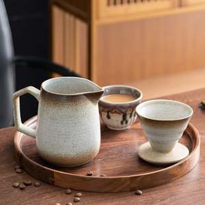 Ensemble de préparation du café en céramique artisanale vintage avec glaçure dégradée, comprenant un filtre et une cafetière à dégoulinement pour le thé et le café, cafetière unique en argile - Product Image 3