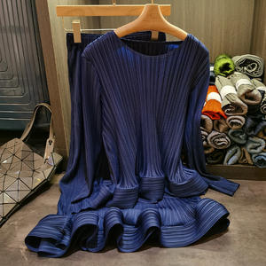 Conjunto de Dos Piezas <span class=keywords><strong>Juvenil</strong></span>, Casual, con Volantes y Pliegues, para Mujer, Otoño, Cuello Redondo, Manga Larga, Top Midi + Falda, Combinable con Todo - Product Image 4