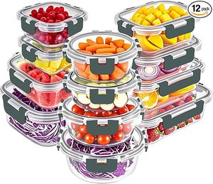 Juego de Recipientes de Vidrio de Lujo para Almacenamiento de Alimentos, 12 Piezas, Herméticos, para Almuerzo y Preparación de Comidas, con Tapas de Plástico, Libres de BPA - Product Image 1