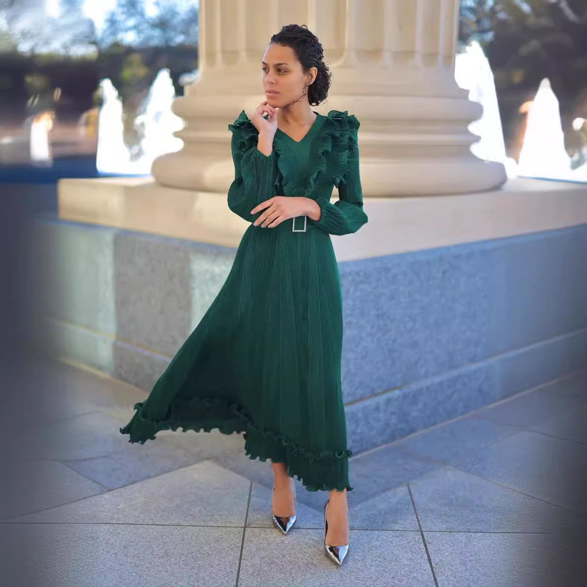 pleated dress high quality High Quality Pleated Ruffled Appliques Pullover Long Sleeve Elegant Party  Prom Dresses American Mid-east Women Modest Dress| Alibaba.com