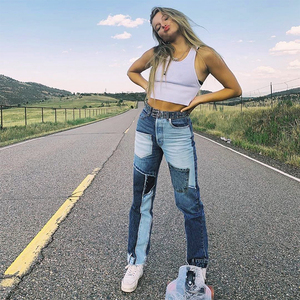 <span class=keywords><strong>Pantaloni</strong></span> in Denim da <span class=keywords><strong>donna</strong></span> con Design <span class=keywords><strong>Boyfriend</strong></span> Patchwork <span class=keywords><strong>pantaloni</strong></span> di Jeans con taglio dritto a gamba larga - Product Image 4