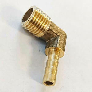 Codo de latón forjado macho de 90 grados con rosca BSP (AOL-057) para manguera, con púas - Product Image 1