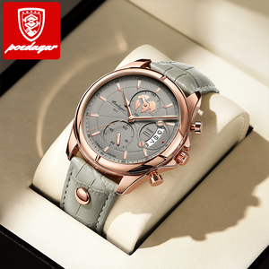 Orologio al Quarzo POEDAGAR 989 per Uomo, Lussuoso, Impermeabile, Luminoso, Sportivo con Cinturino in Pelle e Cronografo - Product Image 4