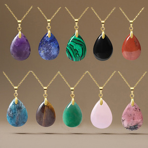 Collana con Ciondolo a Goccia in Pietra Naturale, Gioiello in Pietra Lucidata, Versatile Stile Croce, Fiocco, Coda di Pesce, <span class=keywords><strong>Cuore</strong></span> - Product Image 3
