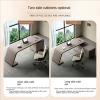 Bureau de style simple et luxueux en cuir de selle avec armoire latérale et bureau informatique – Bureau haut de gamme pour le télétravail