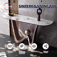 Table d'entrée moderne en acier inoxydable gris foncé brossé, design de luxe léger, en pierre frittée, pour hôtels et villas