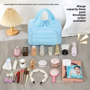 New stylish double opening makeup <b>bag</b>, large capacity, fluffy cosmetic organizer, portable travel <b>toiletry</b> <b>bag</b> - Product Image 1