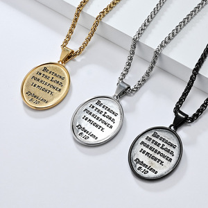 Nueva joyería de moda retro transfronteriza: Collar de acero de titanio con colgante ovalado de San Miguel Arcángel, venta al por mayor. - Product Image 3