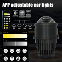 Projecteur antibrouillard LED à trois couleurs avec commande par application, 3,0 pouces, haute luminosité, 15000LM, 70W, étanche, lentille de projecteur