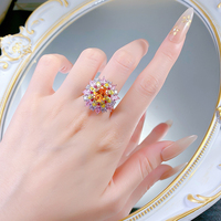 Bague en argent S925 avec pierre précieuse Fanta Orange de 8*10mm, ovale, pavée de cristaux multicolores, pour cocktail et dîner, pour femmes