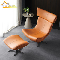 Chaises de salon super confortables, fauteuil pivotant en cuir, fauteuil occasionnel Boconcept Imola bleu