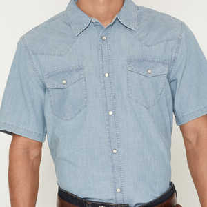Hellblaue Ranch-Wear Cowboy-Hemden Kurzarm mit Perlmuttknöpfen Western-Denim-Hemden - Product Image 3