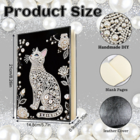 Kit de carnet de notes 5D DIY avec perles et strass en forme spéciale, motif chat, pour peinture diamant, couverture en PU A5, journal d'art diamant, ensemble cadeau artisanal
