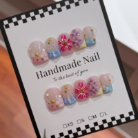 Faux ongles carrés courts 100% faits à la main, à presser, de haute qualité, très demandés, avec fleurs 3D, fournisseur