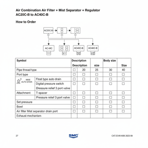 การรวมกันของลม AC20C-02E1-S-B ชิ้นส่วนนิวเมติก SMC - Product Image 1