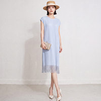 Robe plissée Miyake en gros pour femme, sans manches, ourlet à franges, longueur midi, très extensible, taille unique, boutique