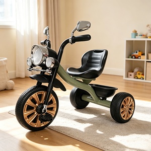Tricycle pour enfants en plastique de style rétro, 2-6 ans, avec pédales, 3 roues, phare et panier de rangement. - Product Image 3