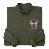 Sudadera personalizada para enfermeras de partos, bordada, con cremallera de cuarto, antipilling, forrada, cuello alto, para invierno y otoño, con aplique de guinga