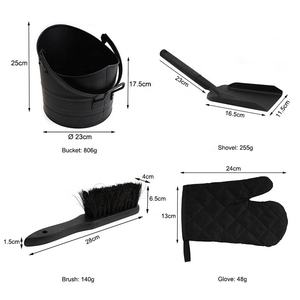 Seau à cendres avec pelle en métal noir, seau à cendres pour cheminée avec balai, ensemble complet d'outils pour cheminée pour poêle à bois et cheminée - Product Image 2