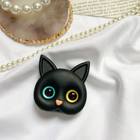 Penyangga Ponsel 3D Gaya INS Lucu Bentuk Kucing, Bahan PC, Cermin Rias Portabel dengan Tali, Ring Selfie, dan Pegangan Jari