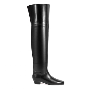 Simple Design Square Toe Shoes Over the Knee High Women Flat <b>Long</b> Boots Wide Top Low Chunky Heels Boots for Ladies - Product Image 6