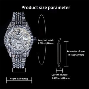 Herren Luxus 41mm Edelstahl-Armband Quarzuhr Hip-Hop-Stil mit Römischen Ziffern Datumsfunktion Moissanit-Diamant-Besatz - Product Image 2