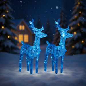 Juego de 2 renos acrílicos azules con luces navideñas, decoración luminosa de tamaño mediano - Product Image 2