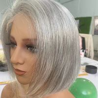 Pelucas frontales de encaje personalizadas en gris salpimado, cabello humano virgen, peluca frontal de encaje suizo HD 13*4 sin pegamento, peluca bob con cierre HD 5*5