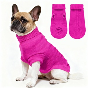 Pull tricoté personnalisable pour chien, col roulé, vêtements d'hiver tendance pour animaux de compagnie, manteau doux et chaud pour chiot, vêtements pour chat, rouge <span class=keywords><strong>rose</strong></span> - Product Image 1