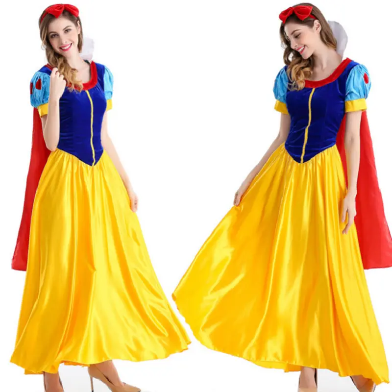 Traje de cosplay feminino europeu e americano, fantasia sexy, capa, branca de neve, halloween, uniforme de jogo