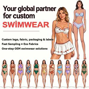 Vente en gros OEM, Logo personnalisé, <span class=keywords><strong>Maillot</strong></span> <span class=keywords><strong>de</strong></span> <span class=keywords><strong>bain</strong></span> bikini pour femme, coupe balconnet, à armatures, coupe haute, string, motif carreaux bleus, avec bordure à volants, tenue <span class=keywords><strong>de</strong></span> plage - Product Image 6