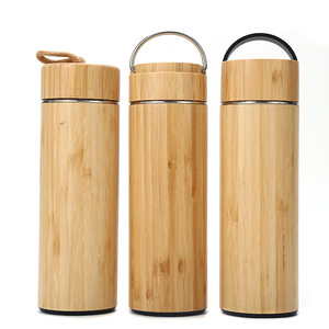 New Vacuum Insulated 500ml Double Wall 304 Stainless Steel Wooden Water <b>Bottle</b> <b>Flask</b> - Product Image 2
