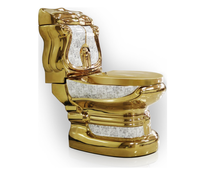 Ensemble de toilettes en céramique royale européenne dorée de luxe, deux pièces, cuvette de toilettes en forme de dragon, toilettes dorées