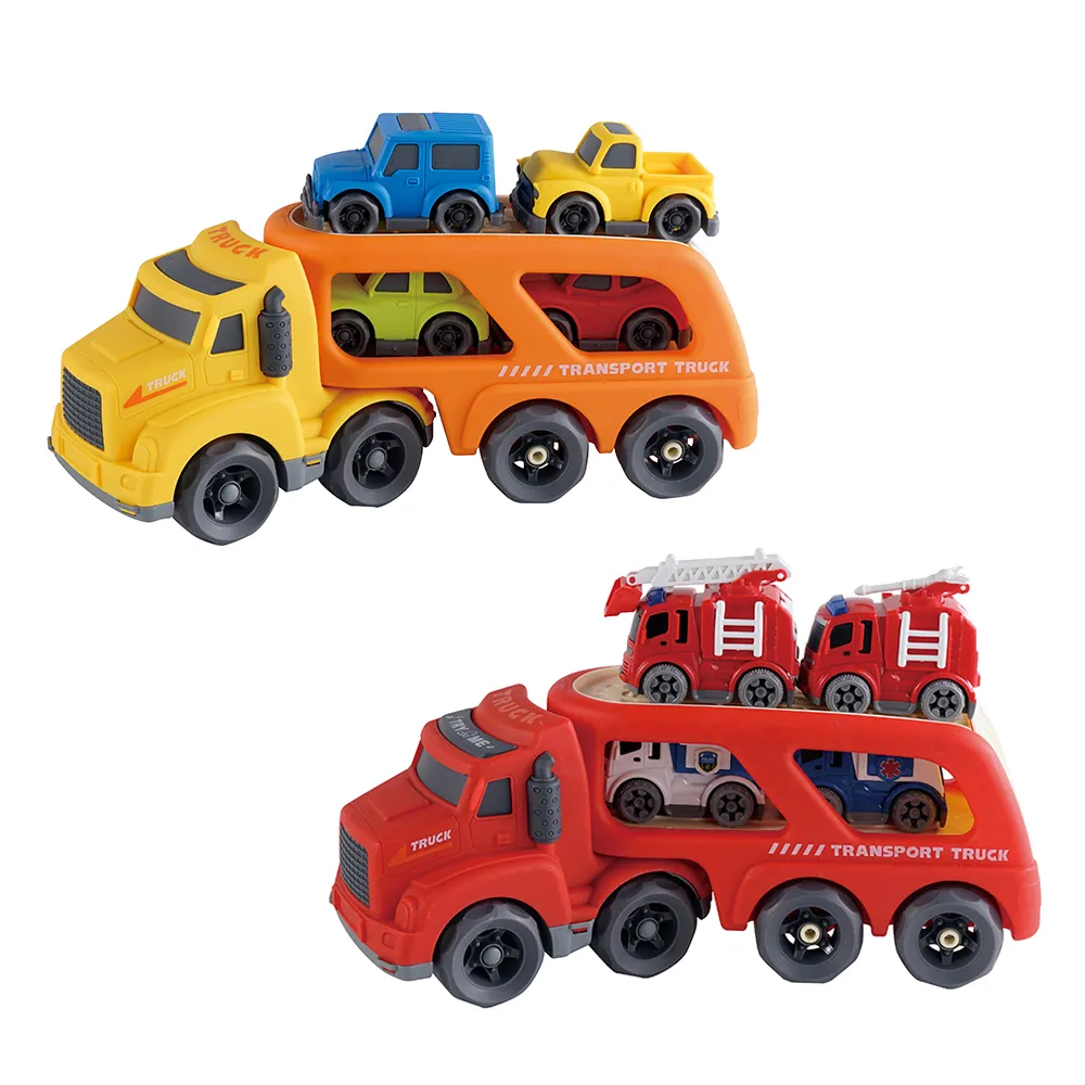 새로운 디자인 아기 친환경 밀 플라스틱 다채로운 화재 아이 장난감 트럭 세트 도시 자동차 모델 트럭 장난감