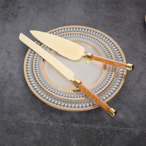 כלי אוכל נוצץ זהב כסף נירוסטה קריסטל סט סכין ושרת עוגת חתונה - Product Image 6