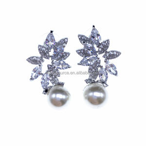 RE4159 Zircon <span class=keywords><strong>Pierre</strong></span> Feuilles Boucles D'oreilles CZ Perles Boucle D'oreille pour les Femmes Bijoux De Mode - Product Image 2