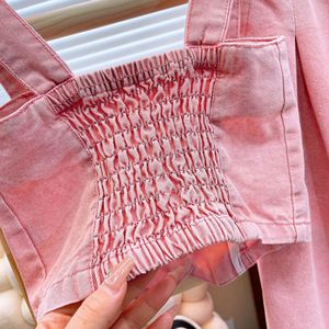 Set di abbigliamento per ragazze 2025 estate nuovo stile per bambini grandi abiti in Denim alla moda con <span class=keywords><strong>bretelle</strong></span> pantaloni dritti abito a due pezzi - Product Image 4