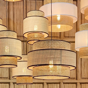 Japanese Style Rattan Bamboo Woven Chandelier Round LED Pendant <b>Light</b> For Bedroom Living Room <b>Dining</b> Room Study Hotel - Product Image 3