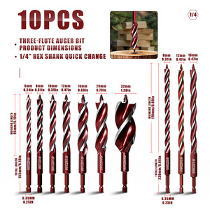 Guest Quality Three Flute Auger <b>Bit</b> 6.35mm Shank 230mm Length Woodworking <b>Drill</b> <b>Bit</b> for Smooth Finish - Product Image 5