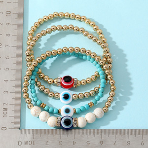 Evil Eye <b>Beaded</b> <b>Bracelet</b> Gold Plated Turquoise Blue Eye Unisex Fashion Jewelry Accessory - Product Image 2