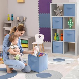 Kotak Penyimpanan Lipat Kain 6 Buah Warna Biru <span class=keywords><strong>Pastel</strong></span> Ukuran 11 Inci, Keranjang Organizer untuk Lemari, Mainan, Kamar Bayi, Kamar Tidur - Product Image 2