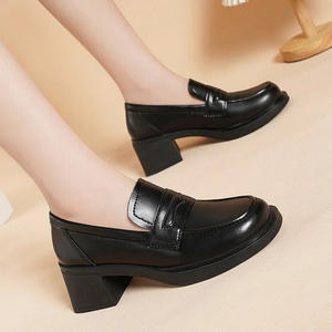 Nouveau Style pompes de travail professionnelles de Style britannique pour femmes chaussures en cuir confortables antidérapantes talon épais orteil profond grande taille basse - Product Image 2