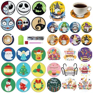 LS DIY Set di 6 <span class=keywords><strong>pezzi</strong></span> di sottobicchieri stampati con motivo a Goblin di animali da cartone animato punteggiati di strass con supporto in metallo - Product Image 1