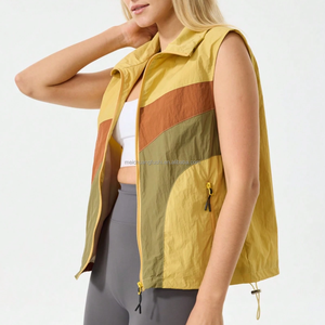 <span class=keywords><strong>Gilet</strong></span> coupe-vent rétro color-block personnalisé pour femme, col montant, sans manches, fermeture éclair, léger, sportif, utilitaire, OEM - Product Image 2