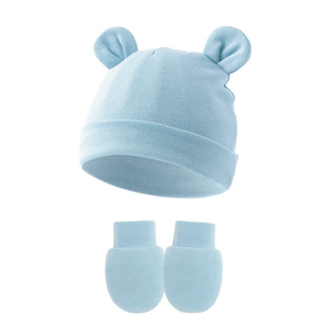 Bonnet de nouveau-né européen et américain, <span class=keywords><strong>gants</strong></span> anti-griffures, couvre-pieds, bonnet mignon à oreilles d'ours, bonnet <span class=keywords><strong>Mickey</strong></span> pour l'hiver, pour étrangers - Product Image 1