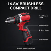 Perceuse-visseuse sans fil 16,8 V à moteur sans balais et mandrin sans clé, 2 vitesses, outil électrique très vendu pour la réparation domestique et les travaux de bricolage