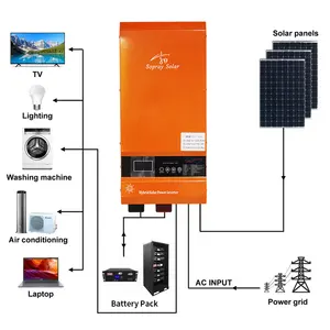 Onduleur solaire hybride 5000W 10kw, onduleur solaire à onde sinusoïdale Pure, onduleur hors réseau pour système solaire avec contrôleur solaire MPPT