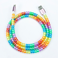 2024 Fábrica al por mayor joyería cadena cuentas cable USB carga rápida teléfono móvil cable de datos personalizado 1M 2M para iPhone androird